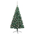 Meia Árvore Natal Artificial C/ Luzes LED e Bolas 180 cm Verde