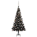 Árvore de Natal Artificial C/ Luzes LED e Bolas 150 cm Pvc Preto