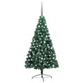 Meia Árvore Natal Artificial C/ Luzes LED e Bolas 150 cm Verde