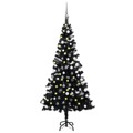 Árvore de Natal Artificial C/ Luzes LED e Bolas 120cm Pvc Preto