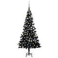 Árvore de Natal Artificial C/ Luzes LED e Bolas 180 cm Pvc Preto