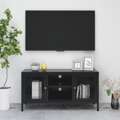 Móvel de Tv 105x35x52 cm Aço e Vidro Preto