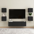 Conjunto de Móveis de Tv Contraplacado Preto 6 pcs