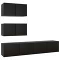 Conjunto de Móveis de Tv Contraplacado Preto 4 pcs