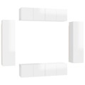 Conjunto de Móveis de Tv Contraplacado Branco Brilhante 6 pcs