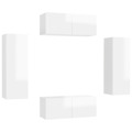 Conjunto de Móveis de Tv Contraplacado Branco Brilhante 4 pcs