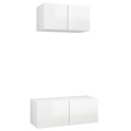 Conjunto de Móveis de Tv Contraplacado Branco Brilhante 2 pcs