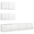 Conjunto de Móveis de Tv Contraplacado Branco Brilhante 4 pcs