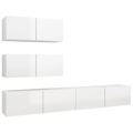 Conjunto de Móveis de Tv Contraplacado Branco Brilhante 4 pcs