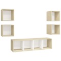 Conjunto Móveis de Tv Contraplacado Branco e Carv. Sonoma 5 pcs