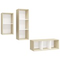 Conjunto Móveis de Tv Contraplacado Branco e Carv. Sonoma 3 pcs