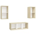 Conjunto Móveis de Tv Contraplacado Branco e Carv. Sonoma 3 pcs