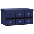 Banco de Arrumação Dobrável 76x38x38 cm Linho Falso Azul