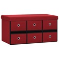 Banco Arrumação Dobrável 76x38x38 cm Linho Falso Vermelho-tinto