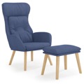 Cadeira de Descanso com Banco P/ Pés Tecido Azul