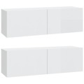 Armários Parede 2pcs 100x30x30 cm Madeira Branco Brilhante