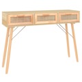 Mesa Consola 105x30x75 cm Pinho Maciço e Vime Natural Castanho