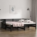 Estrutura Sofá-cama de Puxar 2x(90x190)cm Pinho Maciço Preto