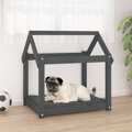 Cama para Cães 71x55x70 cm Madeira de Pinho Maciça Cinza