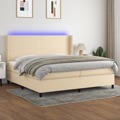 Cama Box Spring C/ Colchão e LED 200x200 cm Tecido Cor Creme