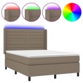 Cama Box Spring Colchão/led 140x190cm Tecido Cinza-acastanhado