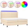 Cama Box Spring C/ Colchão e LED 200x200 cm Tecido Cor Creme