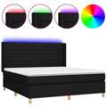 Cama Box Spring C/ Colchão e LED 160x200 cm Tecido Preto