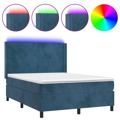 Cama Box Spring C/ Colchão/led 140x190 cm Veludo Azul-escuro