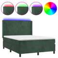 Cama Box Spring C/ Colchão/led 140x200 cm Veludo Verde-escuro