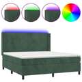 Cama Box Spring C/ Colchão/led 160x200 cm Veludo Verde-escuro