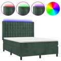 Cama Box Spring C/ Colchão/led 140x200 cm Veludo Verde-escuro