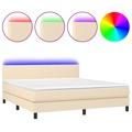 Cama Box Spring C/ Colchão e LED 160x200 cm Tecido Cor Creme