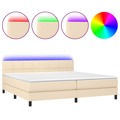 Cama Box Spring C/ Colchão e LED 200x200 cm Tecido Cor Creme