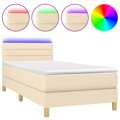 Cama Box Spring C/ Colchão e LED 90x190 cm Tecido Cor Creme