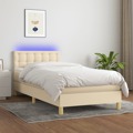 Cama Box Spring C/ Colchão e LED 80x200 cm Tecido Cor Creme