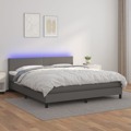 Cama Box Spring C/ Colchão/led 180x200cm Couro Artificial Cinza