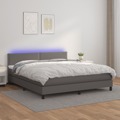 Cama Box Spring C/ Colchão/led 180x200cm Couro Artificial Cinza