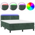 Cama Box Spring C/ Colchão/led 140x190 cm Veludo Verde-escuro