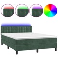 Cama Box Spring C/ Colchão/led 140x190 cm Veludo Verde-escuro