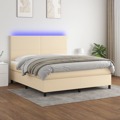 Cama Box Spring C/ Colchão e LED 160x200 cm Tecido Cor Creme