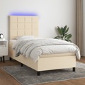 Cama Box Spring C/ Colchão e LED 100x200 cm Tecido Cor Creme