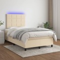 Cama Box Spring C/ Colchão e LED 120x200 cm Tecido Cor Creme