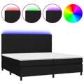 Cama Box Spring C/ Colchão e LED 200x200 cm Tecido Preto