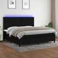 Cama Box Spring C/ Colchão e LED 200x200 cm Tecido Preto