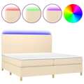 Cama Box Spring C/ Colchão e LED 200x200 cm Tecido Cor Creme