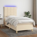 Cama Box Spring C/ Colchão e LED 100x200 cm Tecido Cor Creme