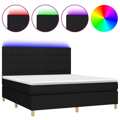 Cama Box Spring C/ Colchão e LED 160x200 cm Tecido Preto