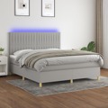 Cama Box Spring C/ Colchão e LED 160x200 cm Tecido Cinza-claro