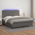 Cama Box Spring C/ Colchão/led 160x200cm Couro Artificial Cinza