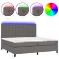 Cama Box Spring C/ Colchão/led 200x200cm Couro Artificial Cinza